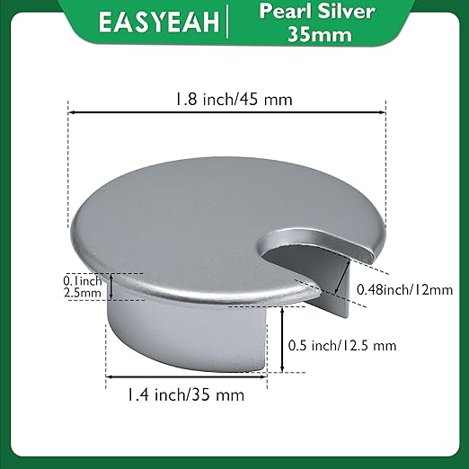 EASYEAH 2 Pcs Desk Grommet 1-3/8" / 35 mm, Desk Cord Hole Cover, Cable Grommet Metal Zinc Alloy Materilal, Desk Hole Grommet for Home & Office Pc, Detachable Cable Cord Organizer-Matte Silver
