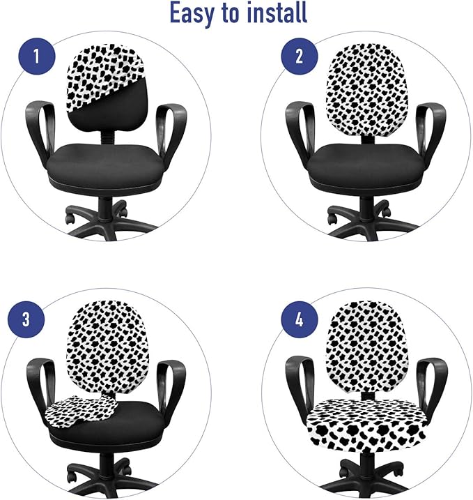 Ambesonne Cow Print Office Chair Slipcover, Cattle Skin Pattern Scattered Spots Animal Hide Plain and Pasture Theme, Protective Stretch Decorative Fabric Cover, Standard Size, White and Black