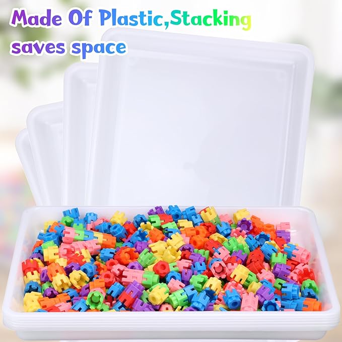 Hoteam 5 Pcs Paper Trays for Classroom Plastic Storage Bin Tray Bulk Stackable File Organizer for School Office Teacher Book Organization Supplies(White,16.14 x 11.81 x 1.38 Inch)
