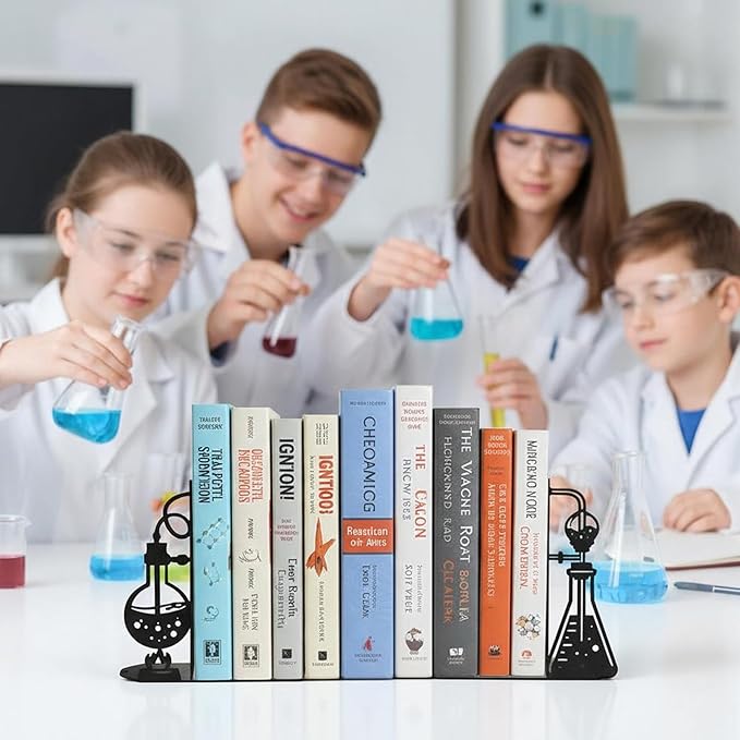Chemistry Metal Bookends for Shelves, Experimental Bookends Decor for Chemistry Classroom Laboratory Bookshelf, Ideal Chemistry Gift for Nerds Chemistry Teachers Friends Professors Graduates Scientist