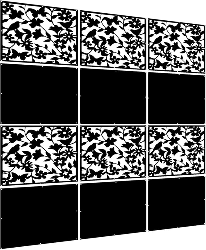 Lchen Hanging Wall Divider,12pcs PVC Room Partition Screen Panel with Butterfly Flower Bird for Home,Office,Hotel,Bar Decoration(black02)