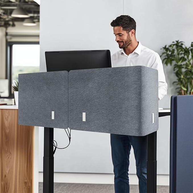 Desk Privacy Panel,2PCS L-Shaped Clamp-On Office Desk Divider,2-in-1 Adjustable Acoustic Desktop Partition Or Under Desk Modesty Panel,for Office,Home,Felt (Grey, 39.4" x 15.7")
