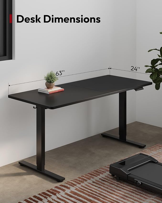 SANODESK Height Adjustable Electric Standing Desk 63x24 Inches, Sit Stand Desk with Splice Board for Home Office, Ergonomic Computer Workstation, Study & Gaming, Black Frame/Black Top