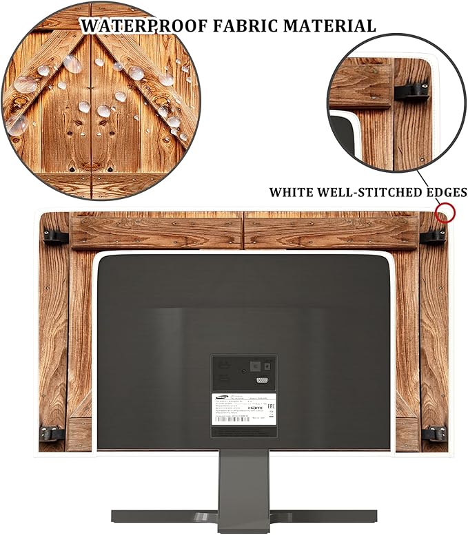 Vintage Wooden Gate Screen TV Dust Cover 70 Inch Barn Farmhouse Anti-Static LCD-Silky HD Panel Dust Protective Sleeve Compatible with Desktop and Home Hanging TV Protective