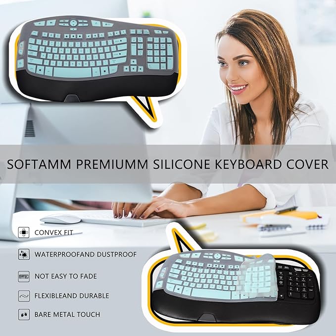 Keyboard Cover for Logitech K350 MK550 MK570 Wireless Wave Keyboard,Dust-Proof Silicone Keyboard Protector Skin for Logitech K350 MK550 MK570 Keyboard Protective Accessories(Gradient Mint)