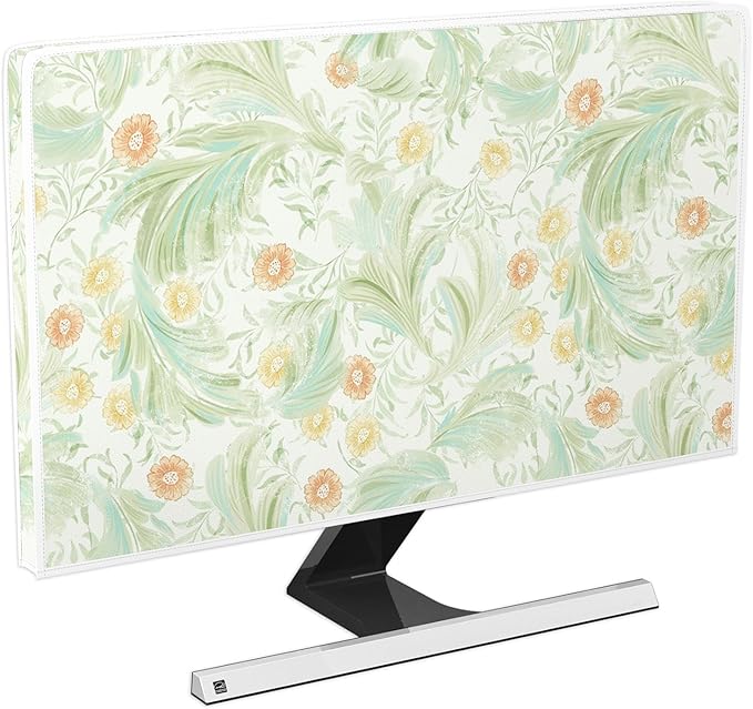 Wildflower Floral Waterproof Screen TV Dust Covers 75 Inch Flower Plant Weatherproof Screen TV Cover Anti-Static Dustproof Protective Cover for Television LCD OLED，Sage Green Plants