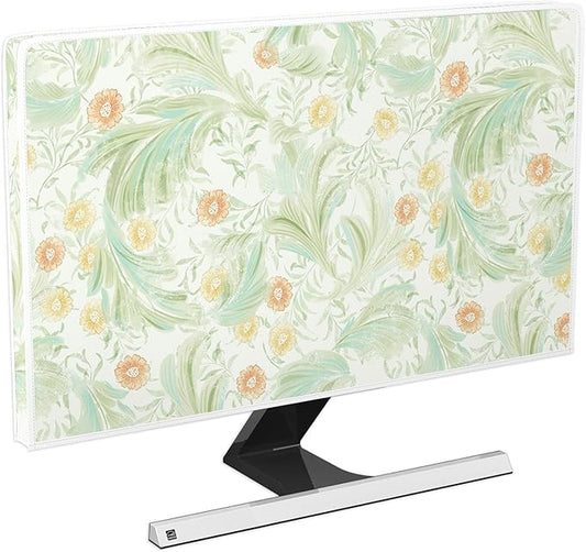 Wildflower Floral Computer Monitor Dust Covers 22, 23, 24, 25 Inch Flower Plant Waterproof Computer Monitor Cover Anti-Static Dustproof Protective Cover for LCD/LED/HD，Sage Green Plants