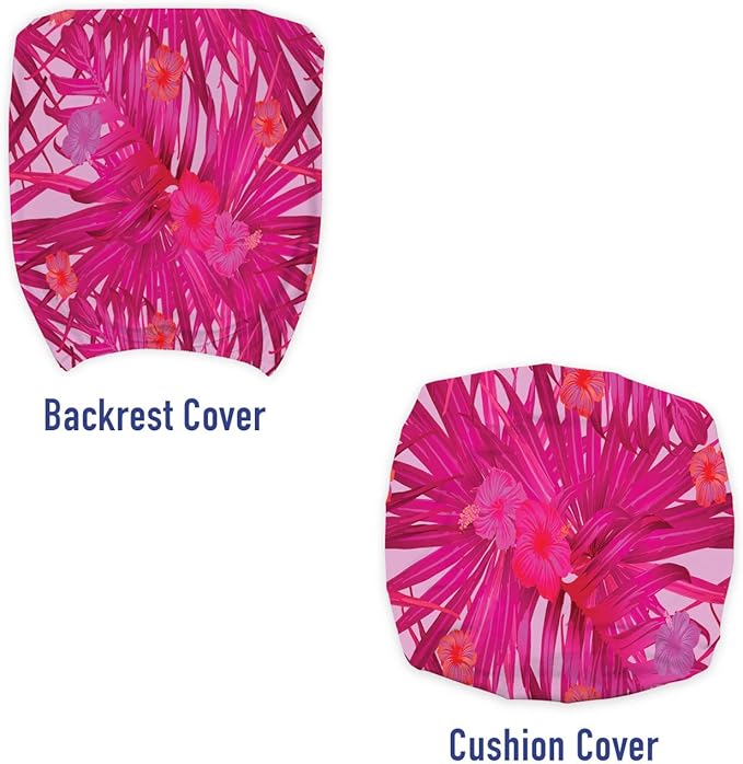 Ambesonne Hibiscus Office Chair Slipcover, Summer Concept Pattern of Tropical Flowers and Monstera Leaves, Protective Stretch Decorative Fabric Cover, Standard Size, Raspberry Pink