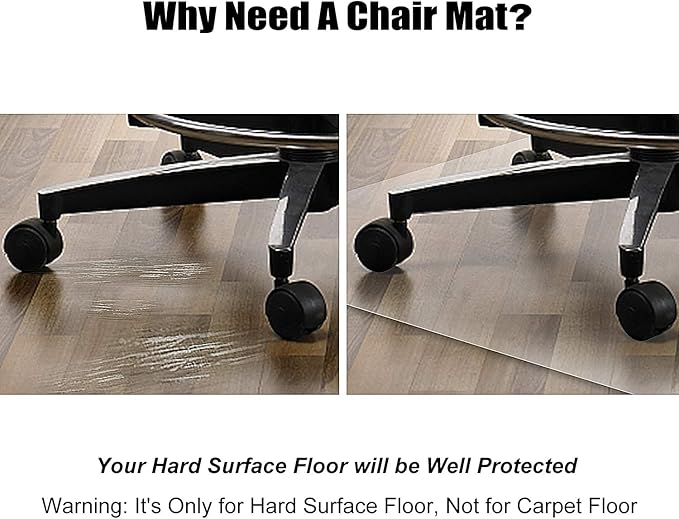 Azadx Office Chair Mat for Hard Floors 48 X 48, Clear PVC Hardwood Floor Mat, Durable Plastic Floor Protector for Home and Office use (48" X 48" Rectangle)