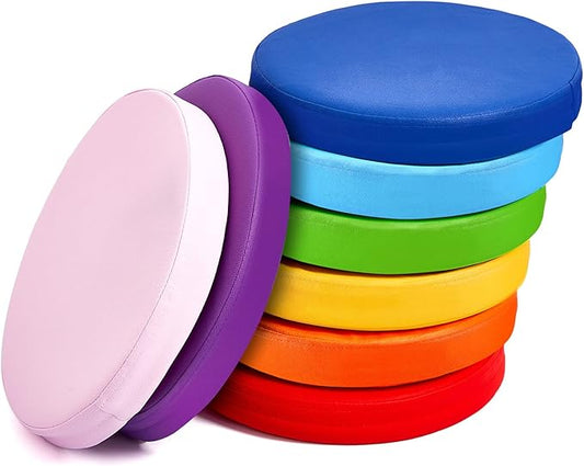 Juexica 8 Pcs Extra Thick Flexible Seating Floor Cushion Assorted Colored Floor Pillow Classroom Seat Cushion Soft Classroom Seating for Kid Learning (Classic Color,13.8 x 13.8 x 2 Inch,Round)