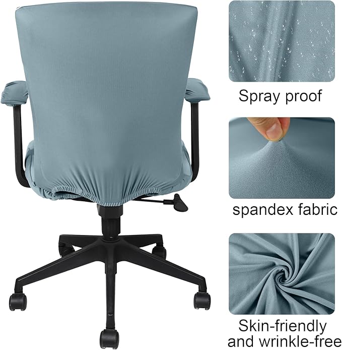 Tallew 4 Pcs Office Chair Covers Set Computer Universal Protective Stretchable Chair Seat Covers Desk Armrest Cover Pads Office Cushion Backrest for Rotating(Regular,Smoke Gray)