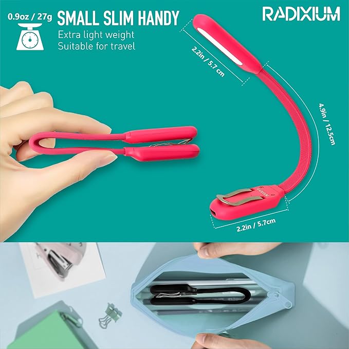 Slim Rechargeable Book Reading Light, Eye Caring LED with 4 Color Temperatures, Portable Clip on Book Light for Reading in Bed & Travelling. Prefect Elegant White Gift for Book Lover.(Pink)