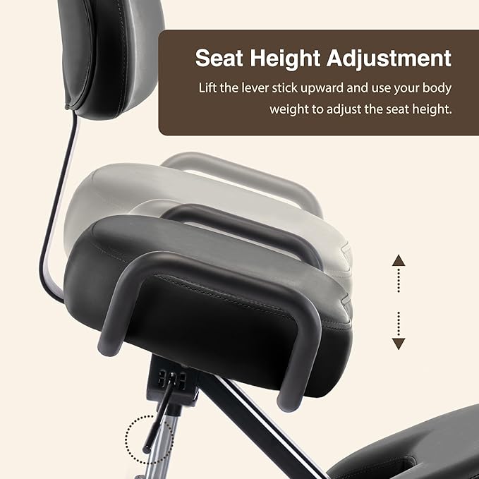 Ergonomic Kneeling Chair with Backrest, Improve Posture, Thick Cushions, Locking Wheels for Home & Office, AKONI 512B (Black)
