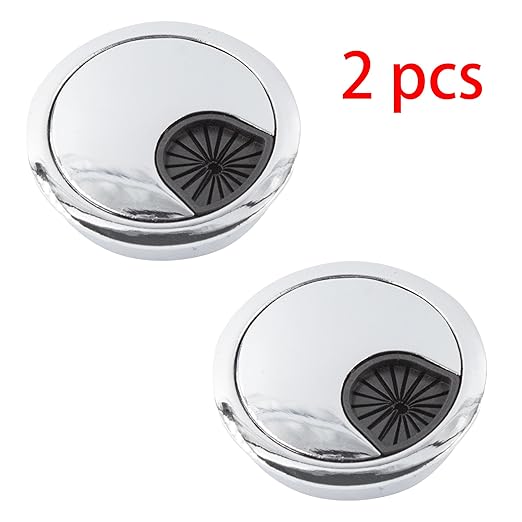 2Pcs 2 Inch(50mm) Silver Zinc Alloy Wire Cord Cable Table Desk Grommet Hole Covers - for Office and Home Desk Cable Management, Desk Hole, Table Hole