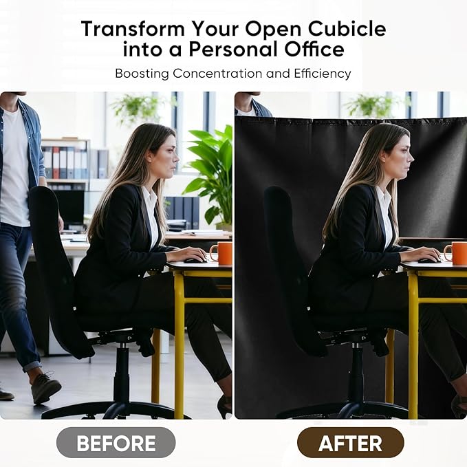 72" W x 66" H Cubicle Curtain for Office Privacy Curtains for Room Divider Door, Desk Shade for Cubicle to Block Ligh, Temporary Door for a Room Privacy, 1Pcs with 4 Hook, Black