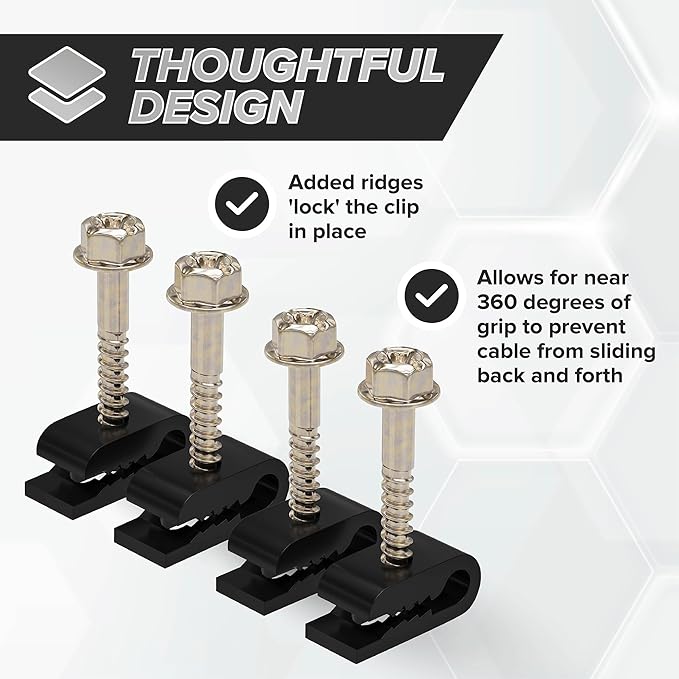 THE CIMPLE CO - Mini Wire Cable Clips, Electrical Wire Cable Clip, 1/10 in (3 mm) Screw Clip and Fastener, Black (100 Pieces per Bag)