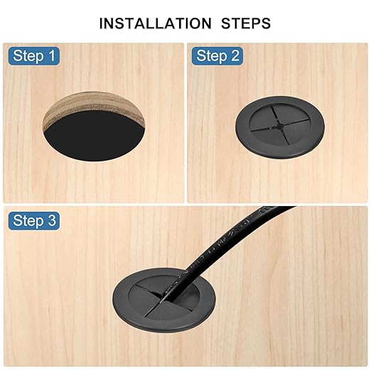 uxcell 6 Pcs Cable Cord Grommet, 1/2 Inch (12mm) Desk Grommet Flexible Rubber Grommets Wire Hole Cover Pass Through for Office Computer Desk Wire Organizer, Black