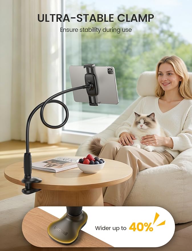 Lamicall Gooseneck Tablet Holder for Bed - [Unique Tapered Flexible Arm][Fully Adjustable] iPad Kindle Holder Stand for Reading in Bed, Tablet Mount for 4.7-13" iPad, Kindle, iPhone, Mothers Day