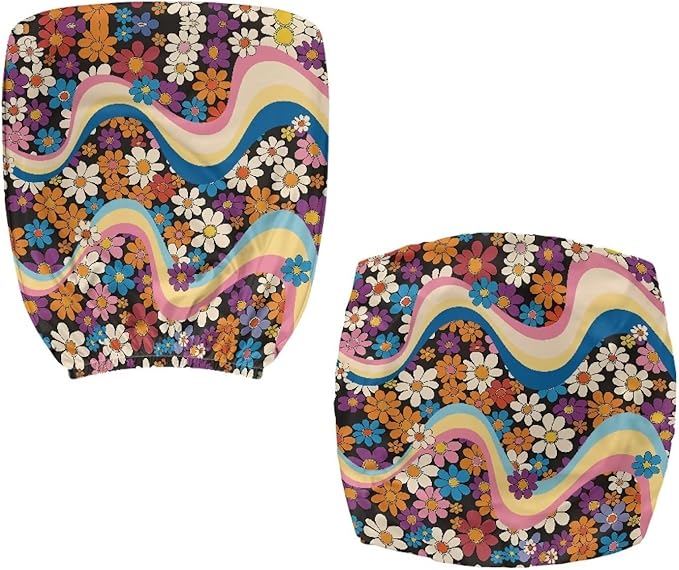 Hippie Flowers Office Chair Covers Washable Computer Office Chair Seat Cover 70S Floral 2 Piece Office Chair Slipcovers Protector Desk Accessories Dorm Computer Rotating Chair Slipcover