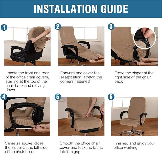 H.VERSAILTEX Velvet Home Office Chair Covers Stretchable Computer Desk Chair Covers Mid - High Back Universal Executive Boss Chair Covers Gaming Chair Cover Removable Machine Washable, Camel