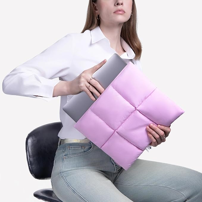 Comfyable Puffy Laptop Sleeve 13 Inch 14 Inch, Quilted Puffer Laptop Carrying Case for Women, Pillow Case Compatible with MacBook Air/Pro M5 M4 M3 M2 Pro/Max 2026, 13" MacBook Neo A18, Lavender Pink