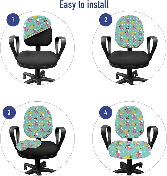 Ambesonne Nursery Office Chair Slipcover, Exotic Baby Flamingos Pineapple and Cherry Branches on Stars Backdrop Print, Protective Stretch Decorative Fabric Cover, Standard Size, Teal Pink