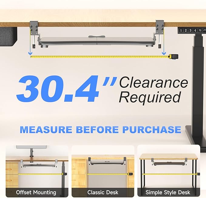 suptek Adjustable Keyboard Tray Under Desk - Slide Out with C Clamp Mount, Computer Keyboard & Mouse Tray, 25.6" (30.4" Including Clamps) x 11.8" Pull Out Computer Drawer for Typing, Black, DSF1PRO