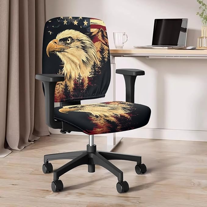 GLENLCWE Stretch Office Chair Covers Stretch Computer Desk Chair Cover USA Flag Eagle Computer Chair Slipcover Universal Desk Rotating Chair Slipcovers