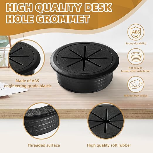 Desk Grommet Hole Diameter 3.15 Inch (Head Diameter 3.7 Inch) 2 Pieces, Desk Hole Cover for Cables Black, ABS Plastic Grommet Hole Cover for Wires Cables Through The Countertop by XIOGZAXI
