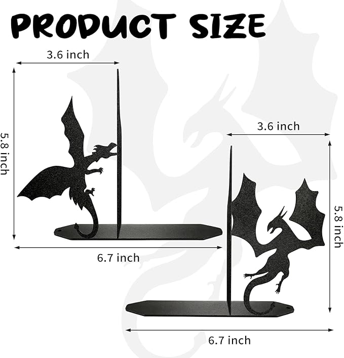 ENCIMART Dragon Metal Bookends Decorative, Unique Office Desk Book Ends for Shelves Bookshelf Home Office Desk Bookshelf Decor Gift for Dragon Lovers and Reading Enthusiasts