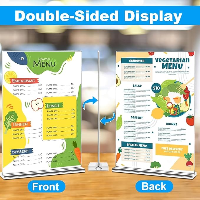 EHWINE 4 Pack Acrylic Sign Holders 4x6 Double-Sided Tabletop Display Stands for Menus Flyers & Signs, Clear Acrylic Picture Frame for Office Business Store & Events