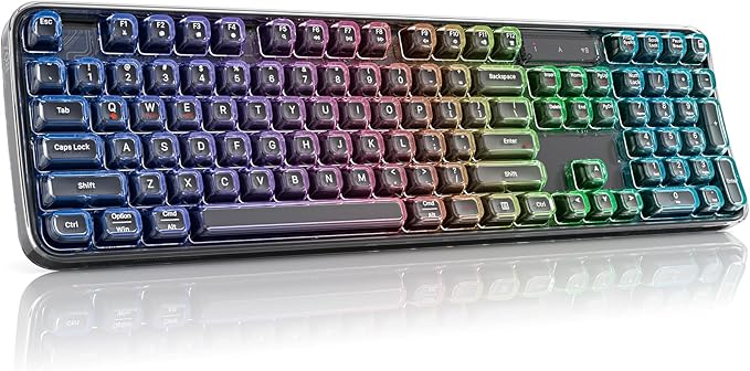 MOFII Clear Curved Ergonomic Wireless Keyboard, Tri-Mode Bluetooth5.0/2.4G/USB-C RGB Backlit Keyboard Rechargeable, Full-Size Computer Keyboards for Laptop/PC/Desktop/iPad/Smartphone/Smart TV, Black