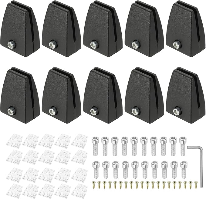 PATIKIL 10 Pcs Office Desk Partition Support Bracket, Aluminum Alloy Sneeze Guard Support Clamps Desktop Divider Clips for Offices Stores Counter Privacy Panel, Black