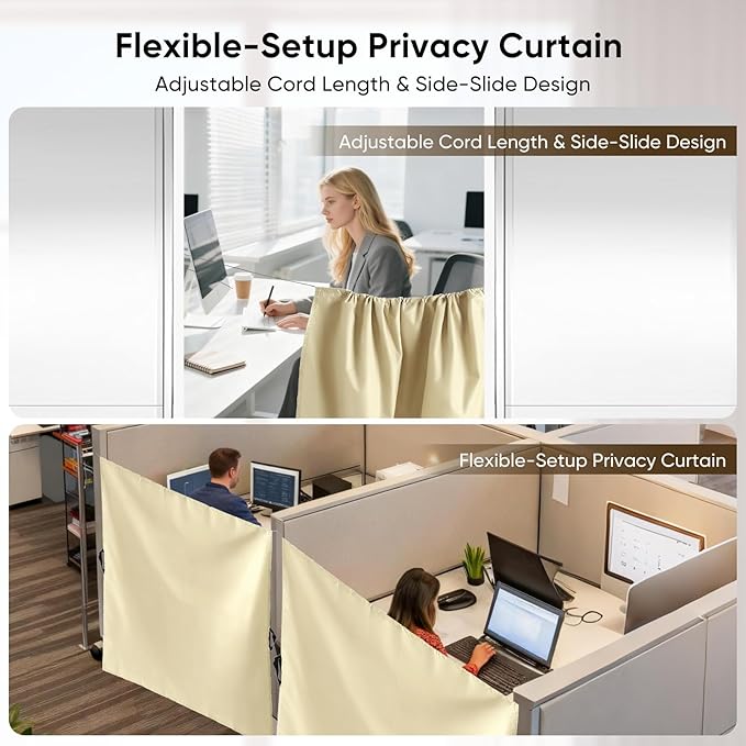 40" W x 48" H Cubicle Curtain for Office Privacy Curtains for Room Divider Door, Desk Shade for Cubicle to Block Ligh, Temporary Door for a Room Privacy, 1Pcs with 4 Hook, Beige
