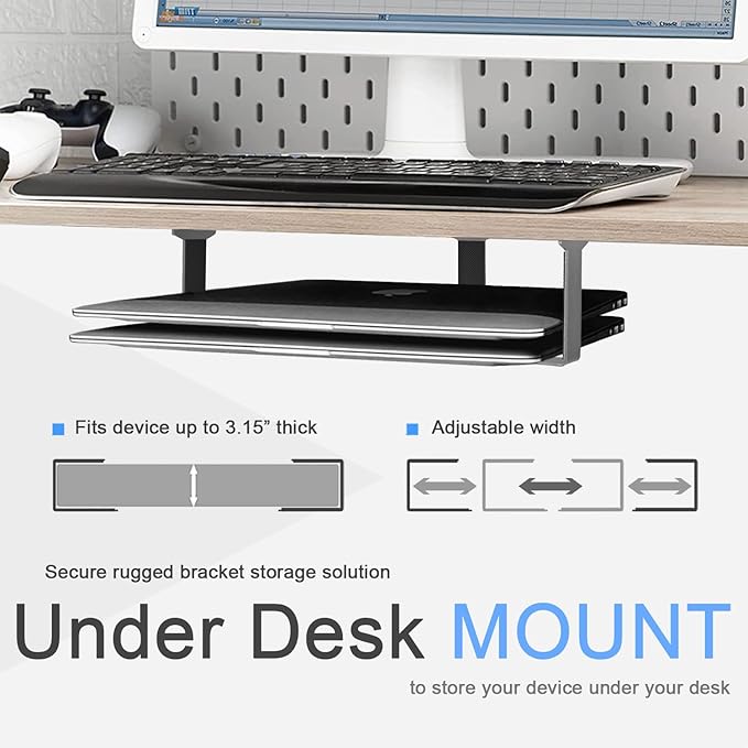 IFCASE Metal Under Desk Shelf Mount Holder for Laptop, Xbox Series S, Xbox One S/X, PS4 Slim/Pro, Desktop Mini PC, Wireless Amplifier, CalDigit TS4 (Silver)