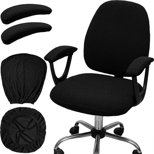 Melaluxe Office Chair Cover with Armrest Covers， Universal Stretch Desk Chair Cover, Computer Chair Slipcovers - Black
