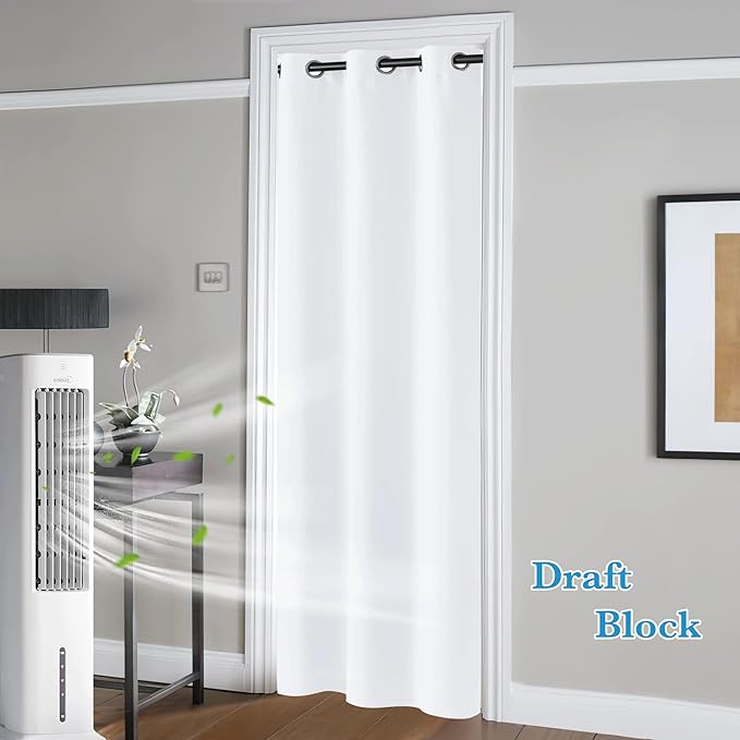 RYB HOME Blackout Curtains Thermal Insulating Privacy Temporary Door Curtains for Bedroom Closet Doorway Accordion Door Interior Living Room Kids Nursery Dining, Wide 60 x Long 90 inch, Pure White