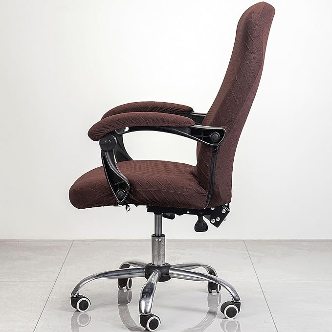 Melaluxe Office Chair Cover with Armrest Covers， Universal Stretch Desk Chair Cover, Computer Chair Slipcovers (Size: L) - Dark Coffee