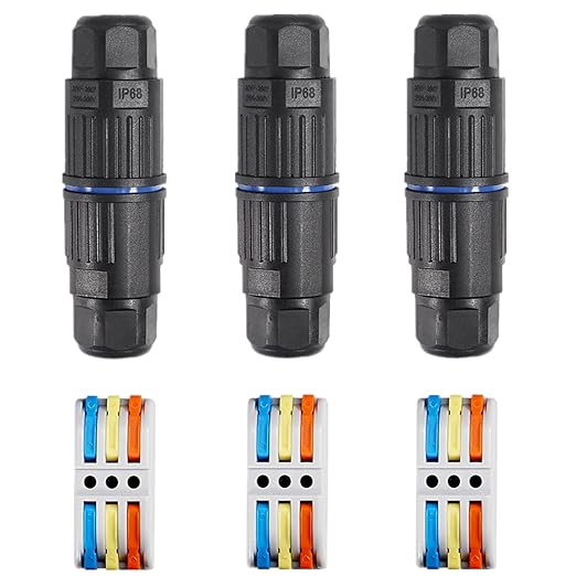 3PCS IP68 Waterproof Electrical Cable Connector, Outdoor 3 Way Junction Box, Waterproof Wire Connectors with Replaceable Lever Wire Connectors for AWG 28-12, Quick Screwless Installation