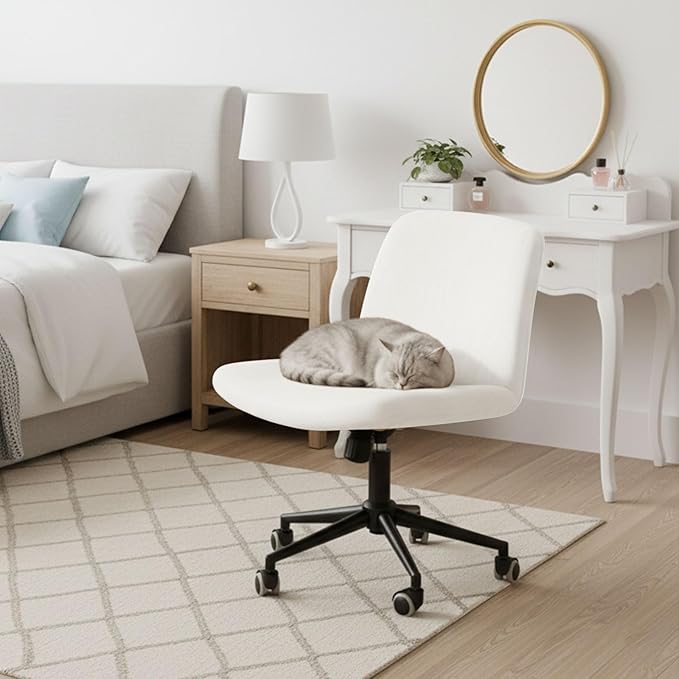 NICEEC Criss Cross Chair Cover Armless Office Dorm Desk Chair Covers Vanity Chair Covers Computer Mid Back Wide Seat Chair Without Arms Protector Spandex Stretch Slipcover White(No Chair Only Cover)