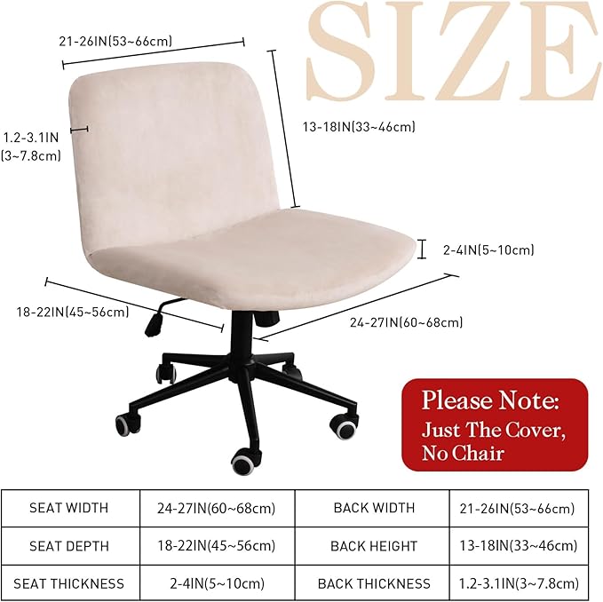 NICEEC Criss Cross Chair Cover Armless Office Dorm Desk Chair Covers Vanity Chair Covers Computer Mid Back Wide Seat Chair Without Arms Protector Spandex Stretch Slipcover Beige(No Chair Only Cover)