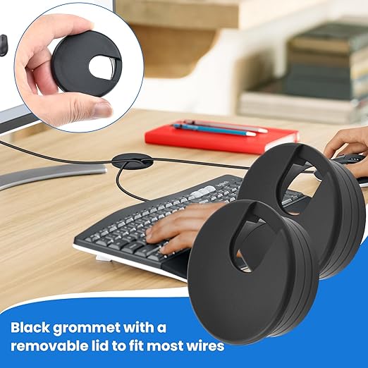 1-3/4 inch(45mm) Black Desk Hole Cover Grommet ABS Plastic Wire Organizers for Computer Desk Cabinet (3 Pack)