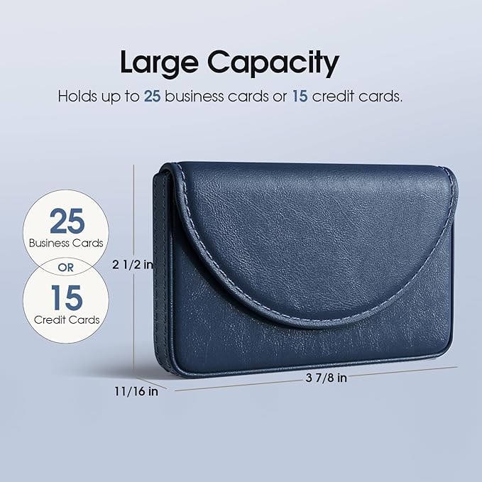 MaxGear Business Card Holder Case, PU Leather Business Card Case for Purse, Pocket Travel Name Card Holder Wallet for Men or Women Gift, Portable Magnetic Business Card Carrier, Slim & Stylish, Navy