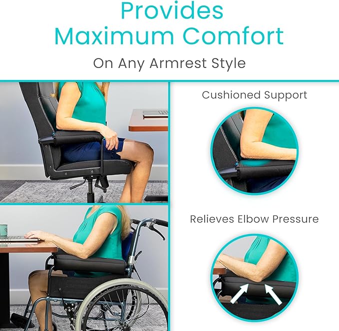 Vive Wheelchair Armrest Pads (2 PCS) - 2-in-1 Reversible Colors - Soft Cushion Arm Rest Accessories for Office Desk Transport Electric Wheel Chairs - Pressure Relief, Non-Slip - Easy-Clean Design