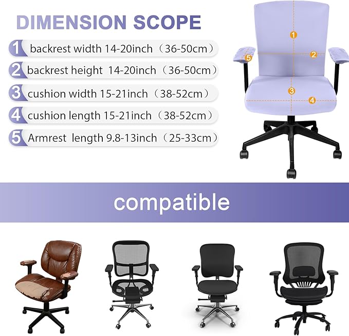 Tallew 4 Pcs Office Chair Covers Set Computer Universal Protective Stretchable Chair Seat Covers Desk Armrest Cover Pads Office Cushion Backrest for Rotating(Regular,Light Purple)
