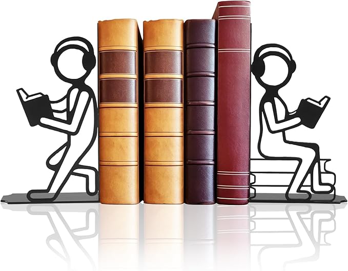 Creative Readers Decorative Bookends, Metal Book Ends for Shelves, Modern Music Lover Style Non-Skid Book Ends for Home Office Decor, Ideal Gift for Book Lovers, 1 Pair, Black