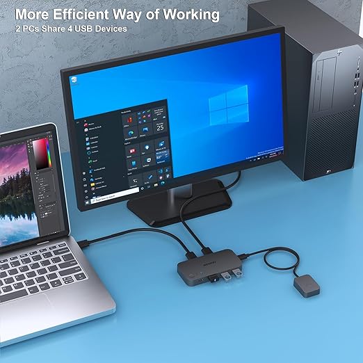 BENFEI USB 3.0 Switch, USB Switcher 2 Computers Share 3*USB 3.0 and 1*USB C with Remote Control for PC Mouse Keyboard Printer Scanner, USB KVM Switch Selector Compatible with Windows, Mac, Linux