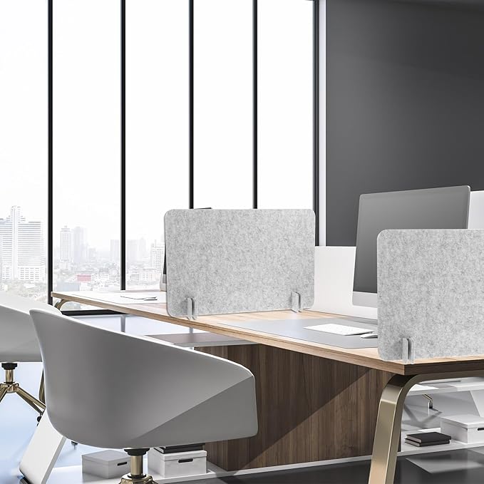 2pcs Acoustic Desk Privacy Panel, 24 x 16" Desk Dividers for Students Desk Partition with Support Feet for Office or Home Use(Silver Gray)