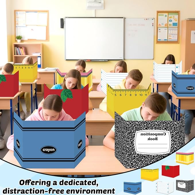 30 Pack Desk Dividers for Students Composition Notebook Pencil Privacy Folder for Students Waterproof Study Carrel Dividers Testing Divider Privacy Classroom Shield Folder Boards for Teacher Supplies