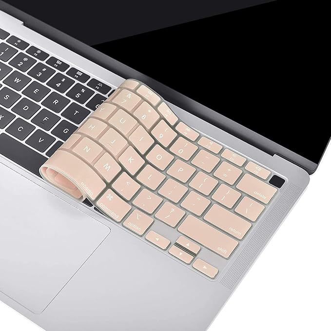 MOSISO Keyboard Cover Compatible with MacBook Air 13 inch 2022 2021 2020 Release A2337 M1 A2179 Retina Display with Touch ID Backlit Magic Keyboard, Waterproof Protective Silicone Skin, Camel